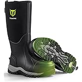 TIDEWE Work Boots Puncture-Proof with Steel Toe & Shank, Waterproof Anti Slip Rubber Boots for men, 6mm Neoprene Outdoor Boots, Durable Hunting Boots for Manufacturing, Construction, Farming(Black,Size 7-13)