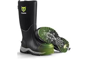 TIDEWE Work Boots Puncture-Proof with Steel Toe & Shank, Waterproof Anti Slip Rubber Boots for men, 6mm Neoprene Outdoor Boots, Durable Hunting Boots for Manufacturing, Construction, Farming(Black,Size 7-13)