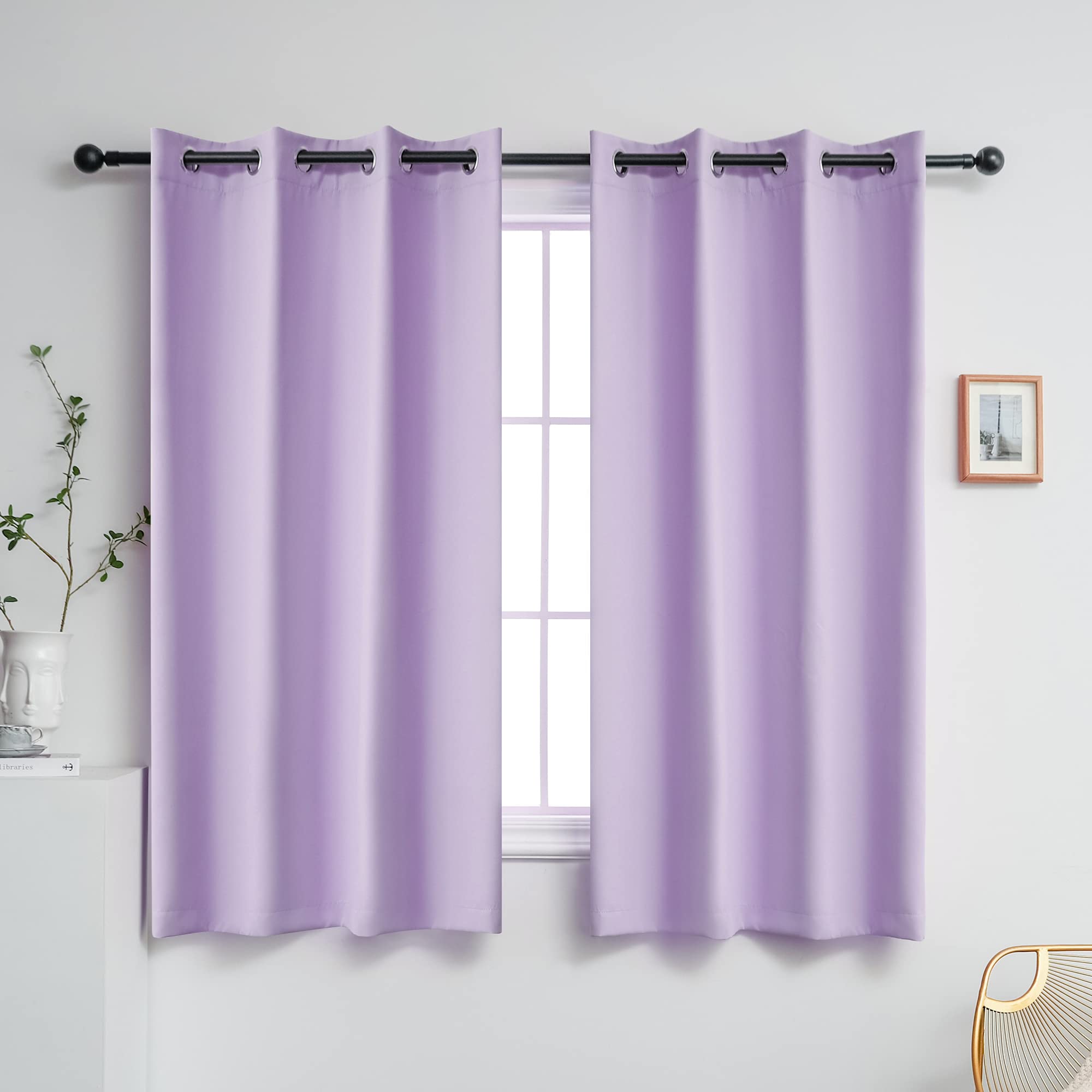 YGO Lilac Blackout Curtains for Bedroom - 63 inches Length Window Curtain Panels for Girls Room Triple Weave Light Purple Curtain Grommet Top 2 Panels