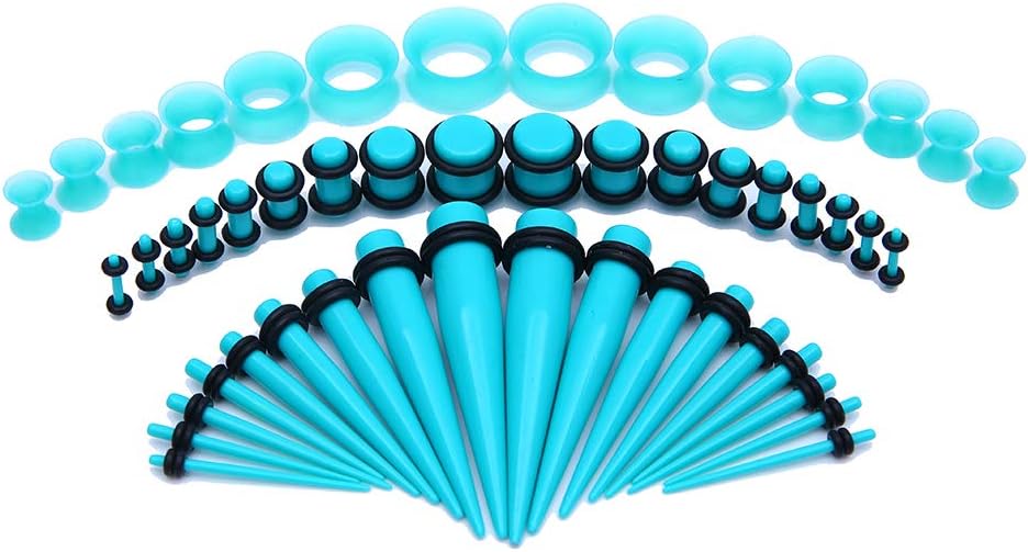 Bodystars Ear Gauges Stretching Kit - 50Pcs Acrylic Tapers and Plugs Silicone Tunnels Set, Prefect for Punk, Rock, Street or Daily
