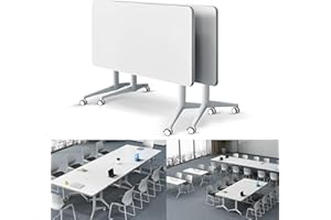 JNMDLAKO Folding Conference Table Modern Large Mobile Meeting Table Rolling Conference Room Tables with Wheels Seminar Tables for Office Training Classroom (2, White, 47.2" D X 23.6" W X 29.5" H)