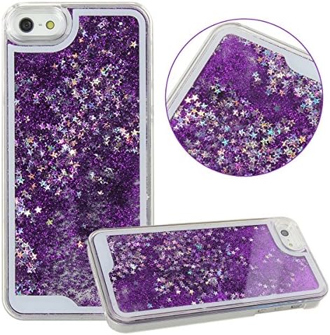 Eforstore Sparkly Cases for iPhone 5s Flowing Liquid Water iPhone 5 Case Bling Glitter Stars Fantasy Shiny Case Cover for Apple iPhone 5 5s (Dark Purple)