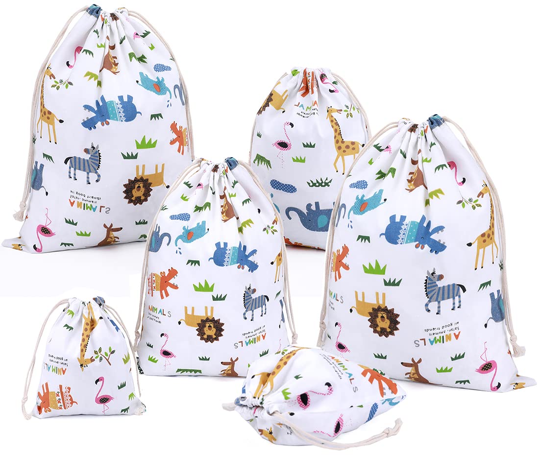 Amoyie 6 pcs Organiser Bag Set with Drawstring, Fabric Pouch for Cosmetic Toy Kids Clothes Diaper, Colorful