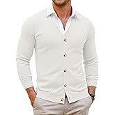 Runcati Mens Cardigan Sweater V Neck Button Down Sweaters Long Sleeve Lightweight Fall Knit Outwear with Pockets