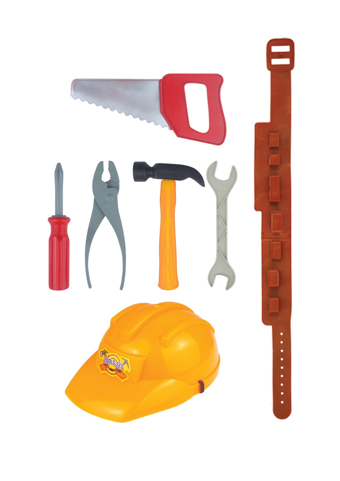 HENBRANDT Children's Tool Belt and Hat Costume Set - 7-Piece Pretend Play Toolkit with Safety Helmet, Adjustable Belt, Realistic Tools for Kids Dress Up Fancy Dress Imagination
