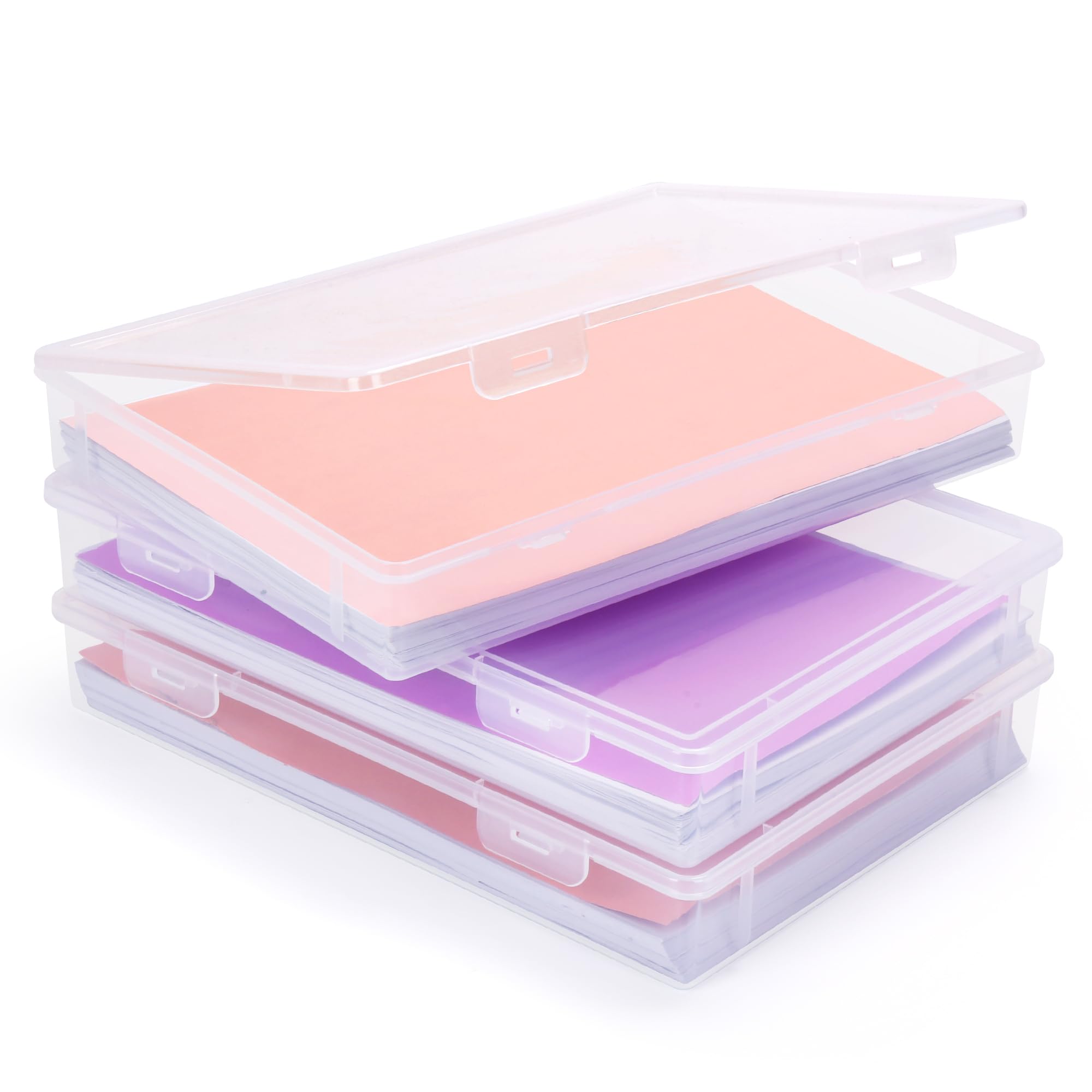 Photo 1 of 3 Pack A4 Paper Organizer Box, Plastic Scrapbook Paper Organizer Storage for 8.5" x 11" Letter , Portable Storage Containers for Board Game, Craft, Document, Magazine, Art Supplies, 12.6 x 9 x 1.9 in