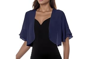 Shrugs for Dresses Women Sheer Shrug Soft Chiffon Open Front Short Sleeve Cropped Blouse Cardigan for Evening Dress