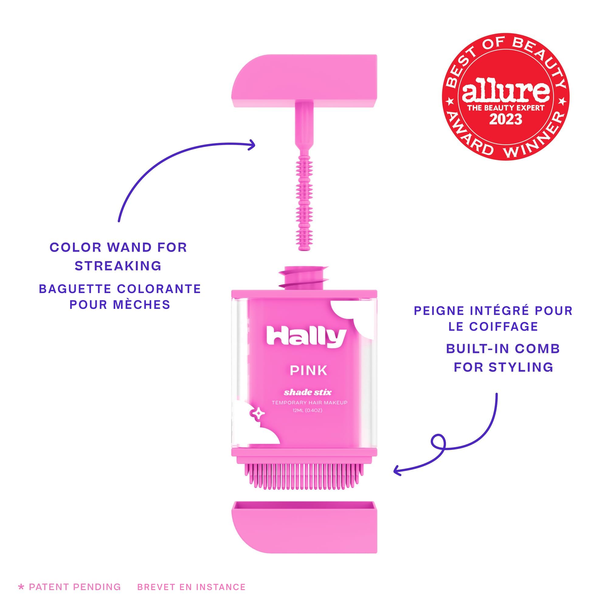 Hally Hair Temporary Hair Color, Shade Stix (Pink) - Halloween Hair Makeup Accessories for Kids, Teens & Adults - 12 ml Washable Hair Chalk & Dye for Festivals, Sporting Events & Parties