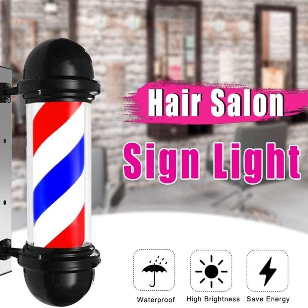 QIENON 19'' LED Wall Mountable Barber Pole Rotating Barber Pole Light Red White Blue Stripes Hairdressing Salon Shop Sign Lamp 0323: Home & Kitchen