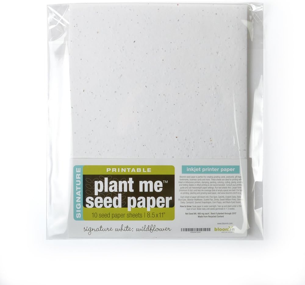 Bloomin Signature 10 pt. Seed Paper for Inkjet Printers - 50-75% Germination Rate - 8.5x11 Sheets (1 Pack- 10 Sheets)