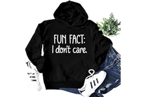 ESIKAH Fun Fact I Don't Care Hoodie Tops Women Graphic Casual Drawstring Hooded Sweatshirt Funny Saying Sarcastic Quote Tops