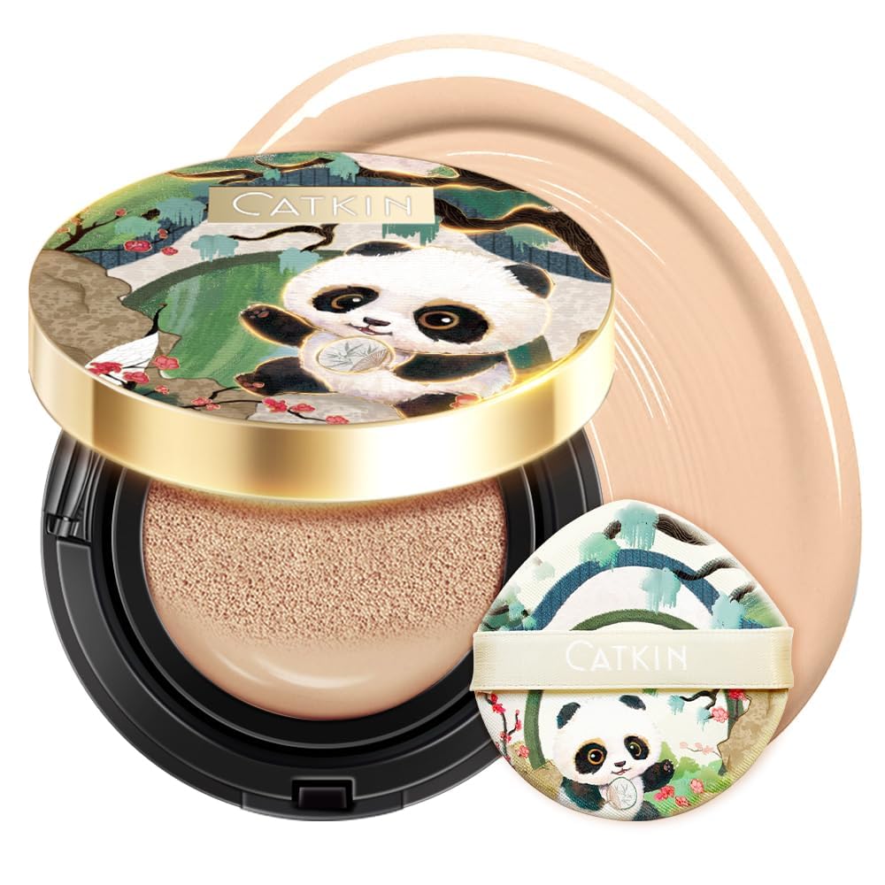CATKIN Panda Land Foundation Full Coverage, Breathable Cushion Foundation with Nourishing and Long-wearing Formula for Sensitive Skin, Sheer Semi-matte Finish, Refill Included, 15g*2 — image 1
