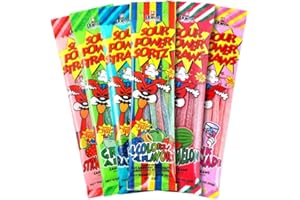 Sour Power Premium Assorted Candy Straws – The Original Sour Straws Candy Since 1985 – 1.75 oz (Pack of 6) – Vegan, Non-GMO, Gelatin Free – Soft, Chewy, Sweet & Tart Retro Treats