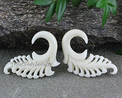 Ear Stretcher, Bone Carving Six Gauge Earring Pair - Tribal Body Jewelry - 6G, 6ga