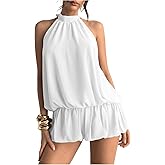 Floerns Women's Y2k Summer Halter Dress Tie Open Back Sleeveless Ruffle Hem Bubble Going Out Mini Dresses
