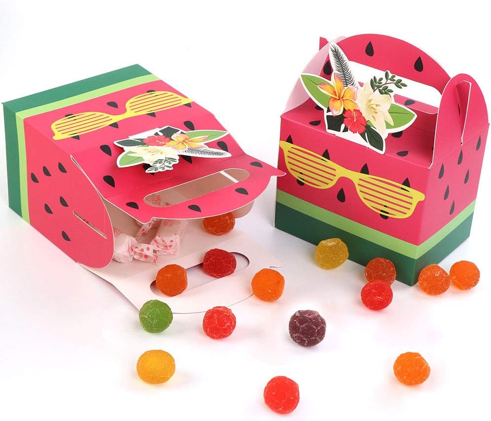 OurWarm 50Pcs Watermelon Party Favor Boxes, Watermelon Treat Gift Boxes Cute Candy Goodie Bags for Tropical Party Decorations Hawaiian Luau Fruit Party Supplies