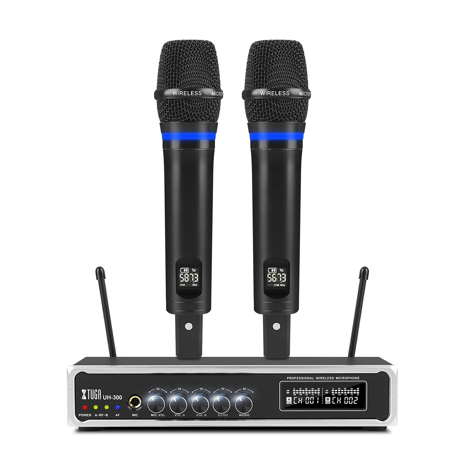 XTUGA MK-230 4 Channel UHF Wireless Microphone System,Cordless Micorphone with 4 Handheld Mic,Metal Build＆Adjustable Frequency,Long Distance 328ft fo