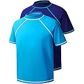 Boys Rash Guard Short Sleeve Swim Shirt UPF 50+ Sun UV Protection Kids Youth SPF Surfing Water Beach Swimwear Top Quick Dry