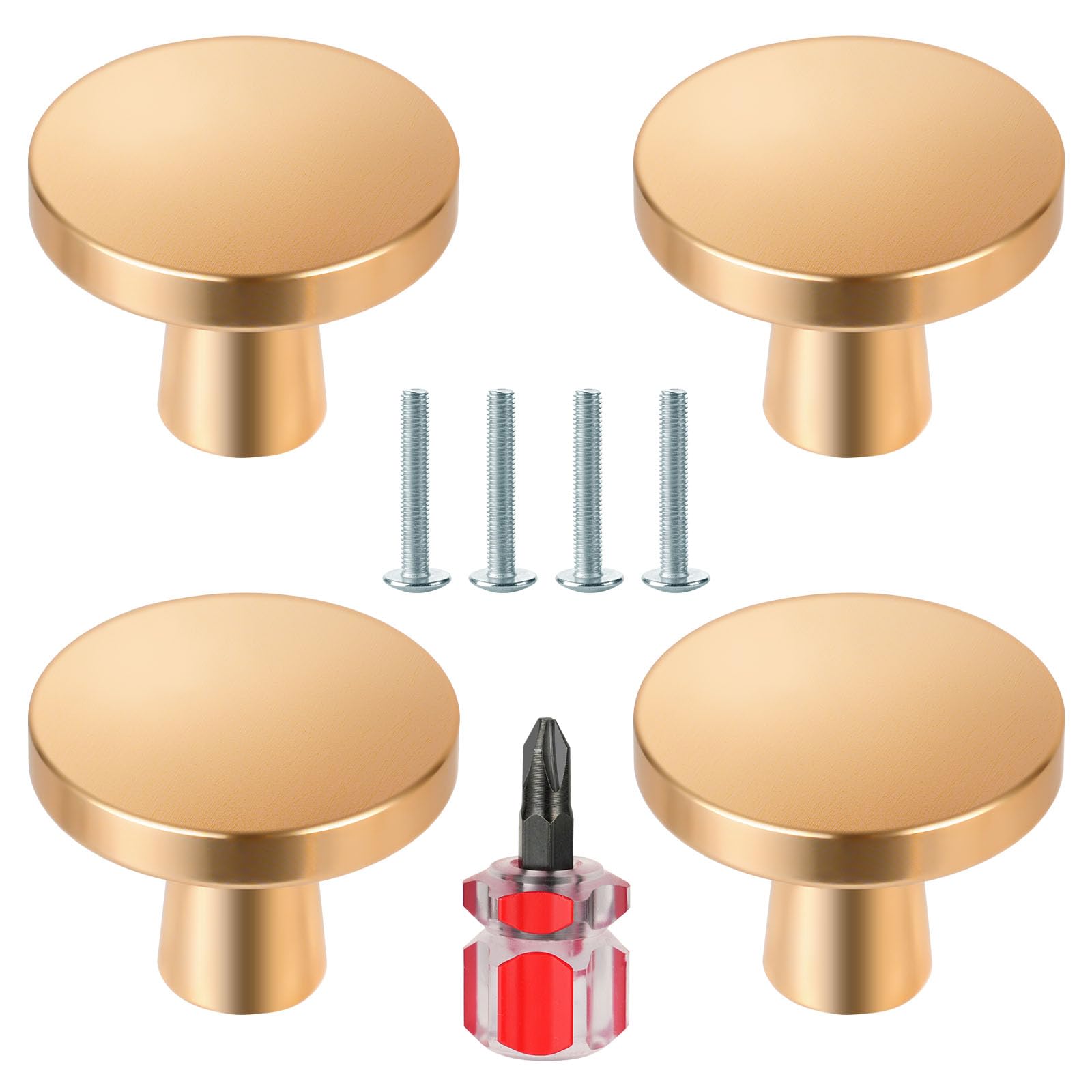 Ainiv 4 Gold Cabinet Knobs, 30mm Round Drawer Mushroom Dresser Handles, Single Hole Aluminum Alloy Cupboard Handles for Kitchen Wardrobes Bathroom Home Decoration