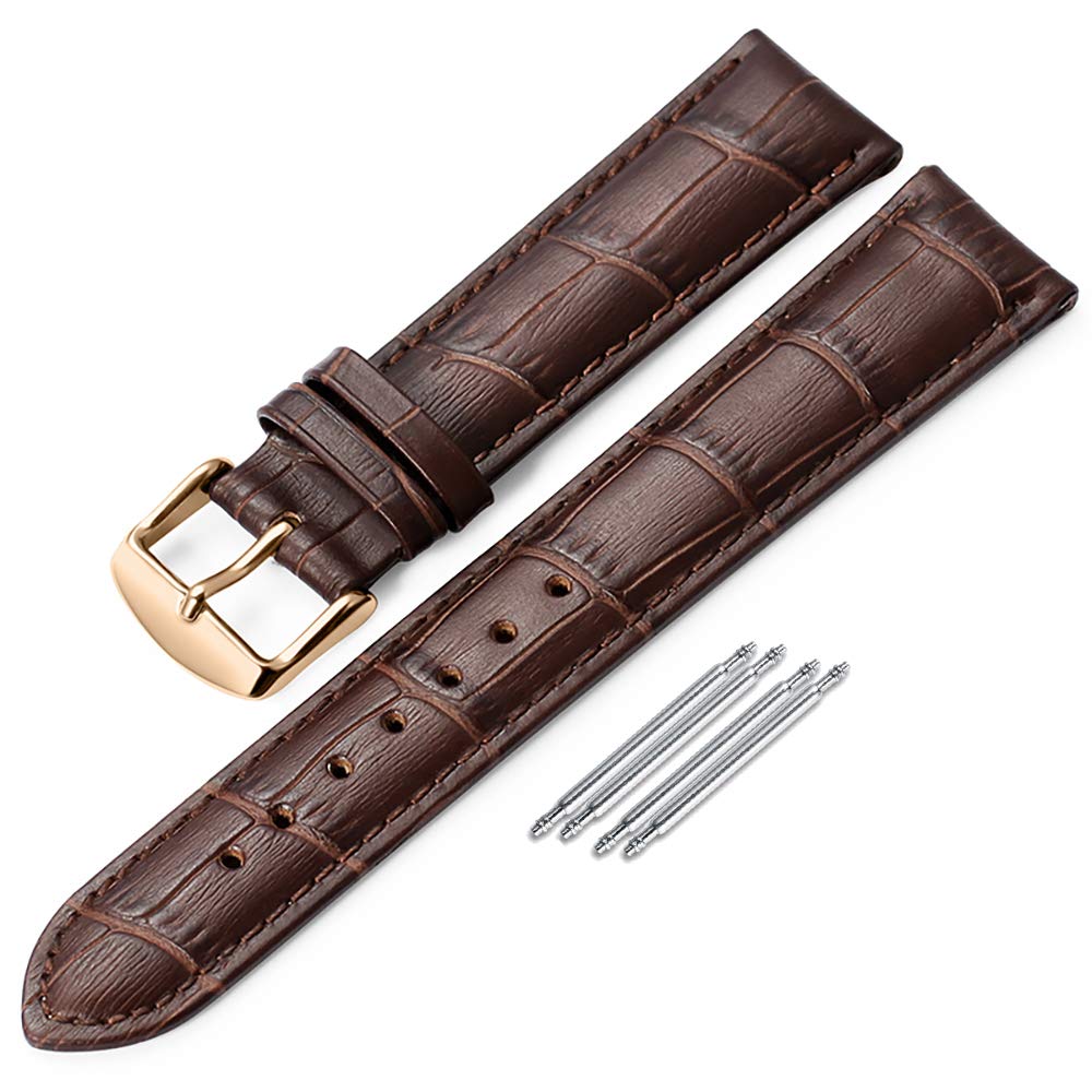 iStrap Watch Straps Gold 12mm/13/14/15/16/17/18/20/21/22/24mm Leather Watch Band Alligator Grain Genuine Leather Replacement Smart Watch Strap for Students for Men for Women