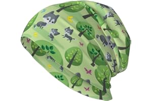 Cartoon Wolf Family Woodland Green Slouchy Beanie Cap Cancer Headwear Knitted Skull Cap Hat Headgear Gifts for Women Men, Mul