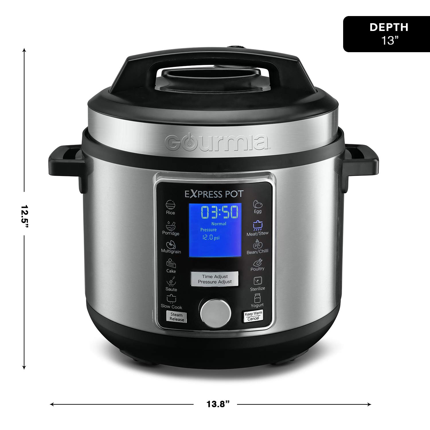 Gourmia GPC965 Digital Multi-Functional Pressure Cooker | Automatic Pressure Release | Adjustable Pressure Control | 13 Cook Modes | Removable Stainless Steel 6 Qt Pot | Lid Lock | Auto Stir Function