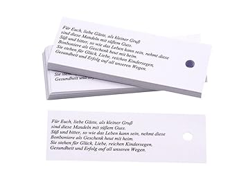 Zauberdeko 50 Kärtchen Mandelspruch Gastgeschenke Hochzeit Goldhochzeit Mandeln Bastelbedarf