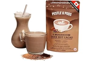 PESTLE & PODS Mushroom Hot Chocolate, Jitter-free focus,100% Organic Raw Cacao Energizing | Performance Boost & Natural Energ