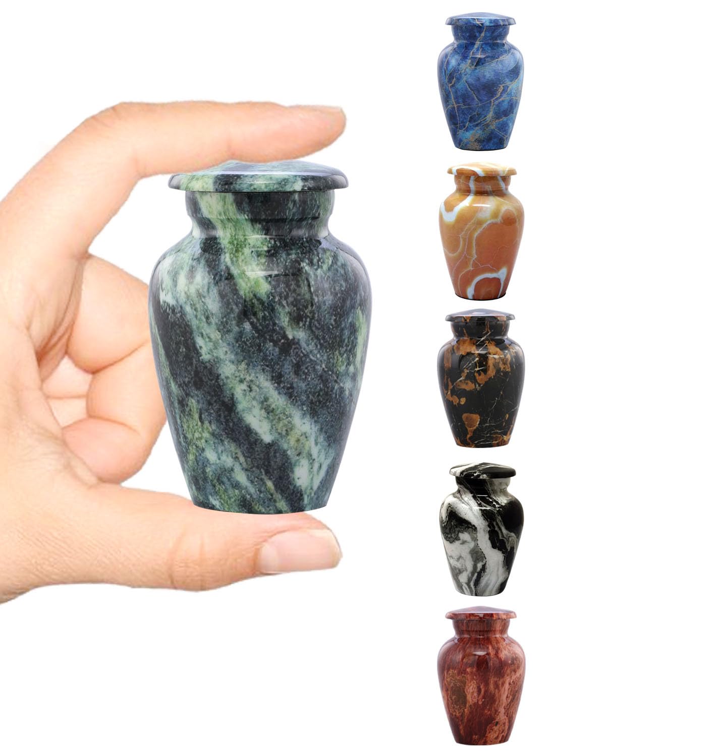 Marble Finish Metal Keepsake Mini Cremation Urn for Human or Pet Ashes - Token Sharing Memorial Urn with Velvet Bag (Swirled Green)