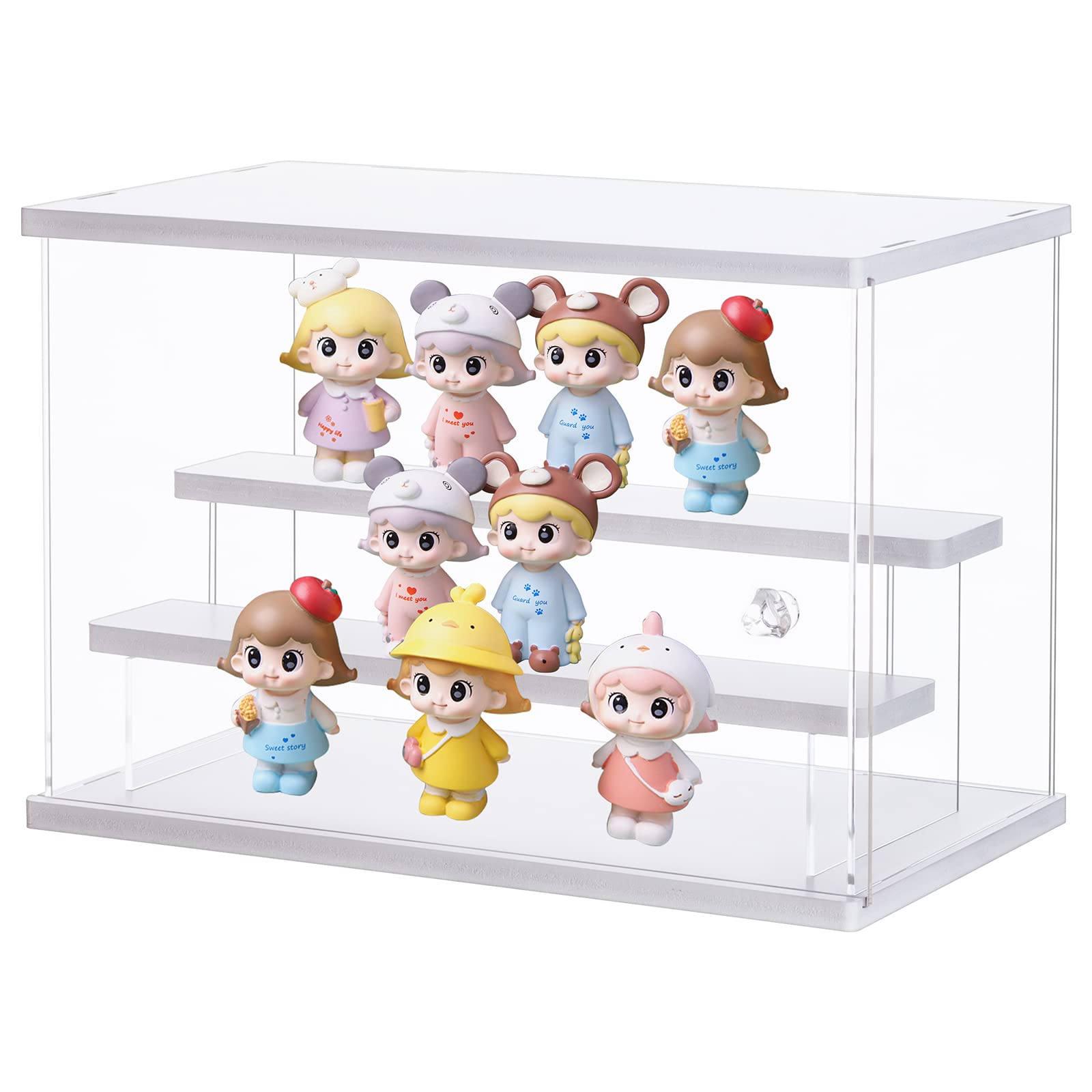 Ecoseao Acrylic Display Case Clear Display Storage Box with Sliding Door Dustproof Protection Storage & Organizing Countertop Cube for Collectibles, Miniature Figurines (White, 31.5x18x21.8cm)