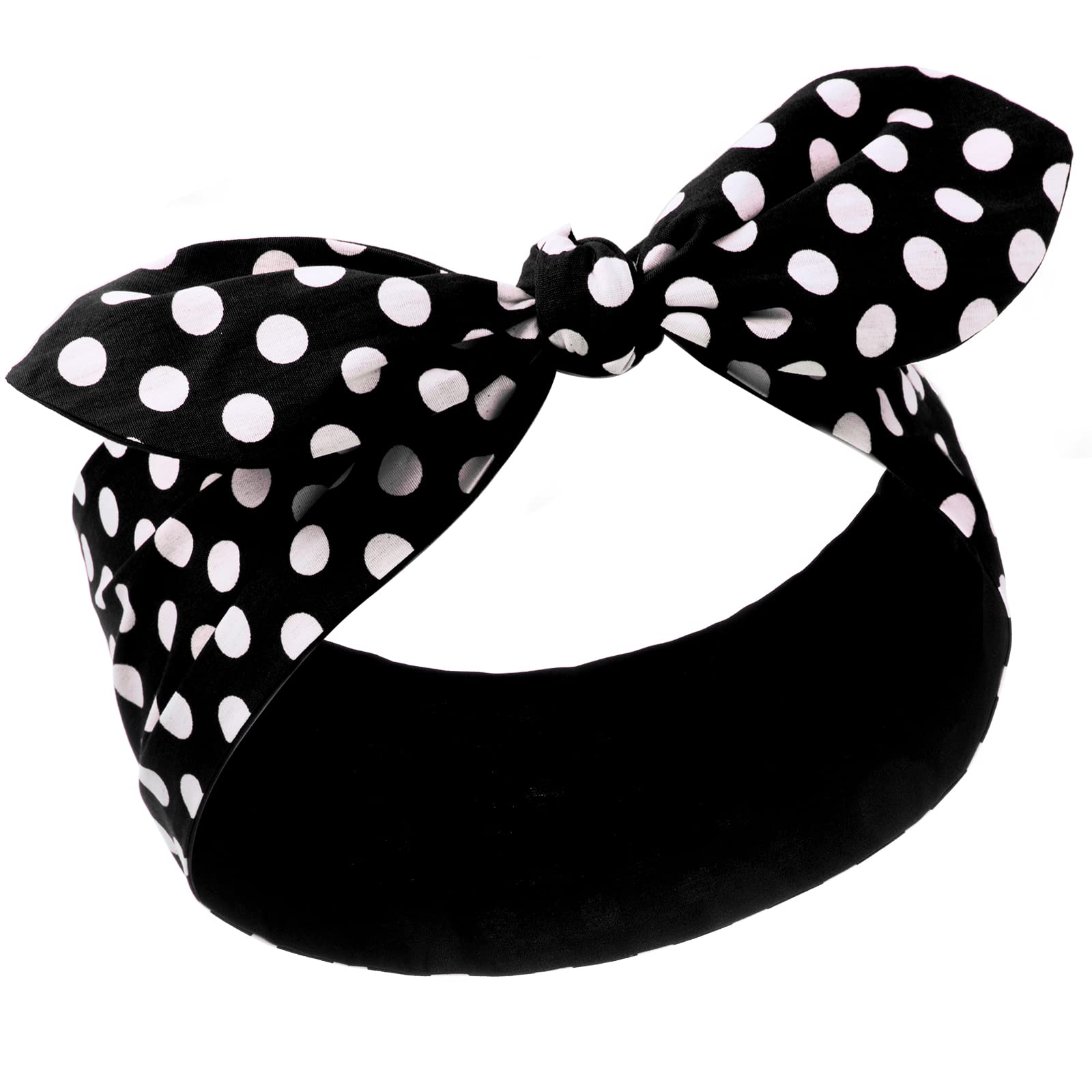 Photo 1 of Hicarer Halloween Black Polka Dot Bow Headband Cute Bandana Retro Headband 50s Outfit Hair Headwrap with Wire Vintage Hair Accessories Cosplay Costume for Women(Big Dots)