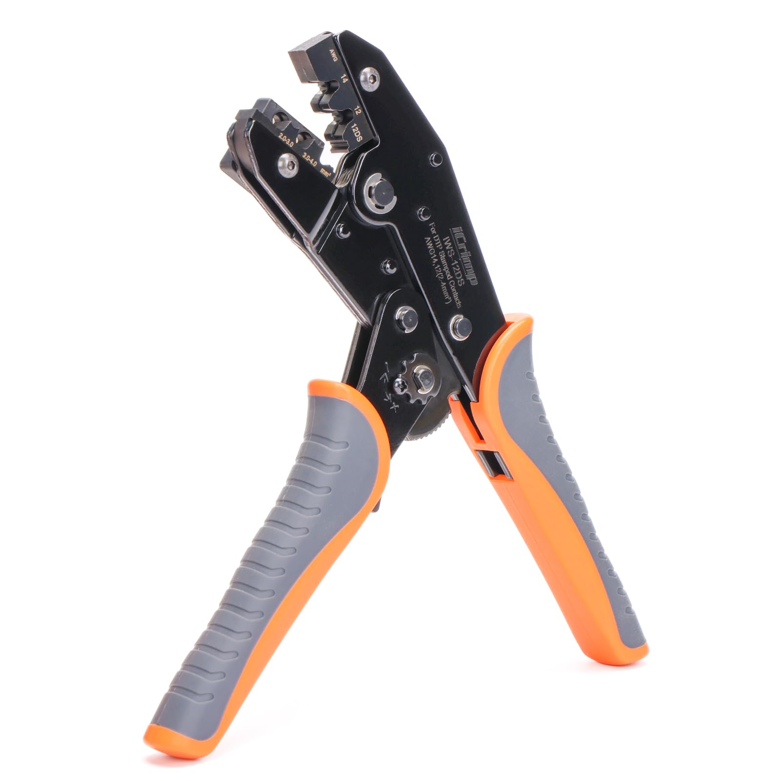 iCrimp Open Barrel Crimper Tool with Positioner, Fits 2–4mm² Deutsch DT Series Connectors, 14 12 AWG Terminals, Precise Ratcheting Crimping Tool for Automotive and Industrial Applications