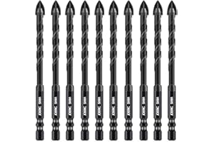 JOERIC 5mm Concrete Drill Bit Set, 10PC 3/16 inch Masonry Drill Bit Set Ceramic Brick Drill Bit Industrial Cemented Carbide Tip YG6X, Hex Shank for Glass, Soft Ceramic Tile, Mirror, Plastic.