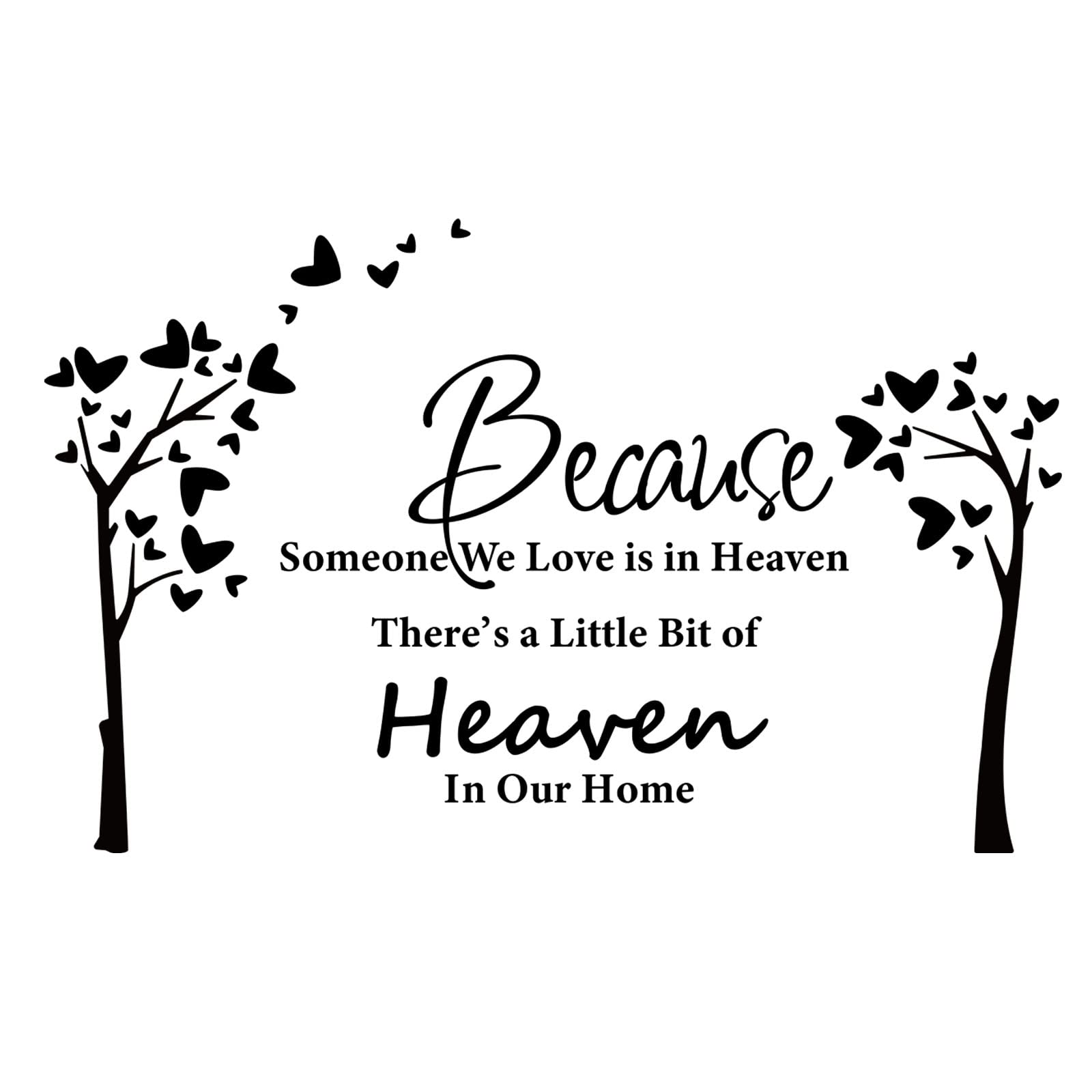 Because Someone We Love is in Heaven Quotes Wall Stickers Decal, Removable DIY Tree Vinyl Wall Sticker Family Theme Wall Art Decor for Living Room Bedroom Home Decoration