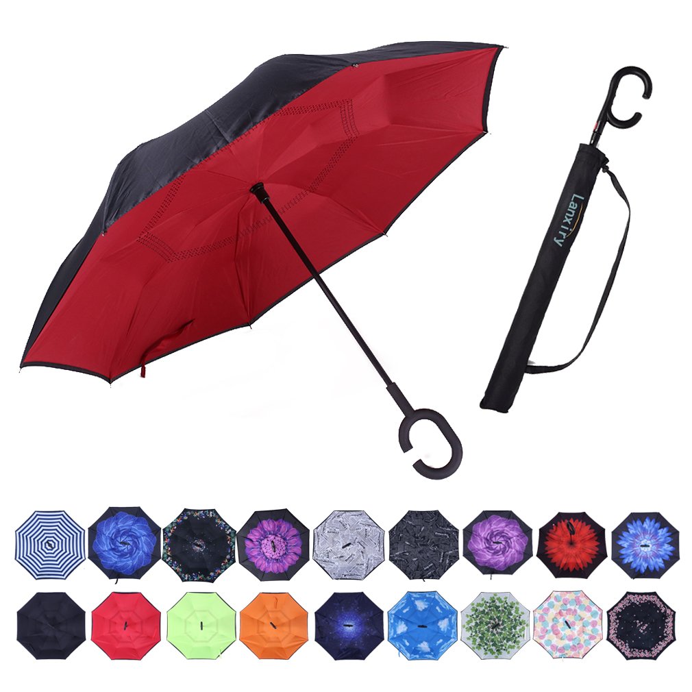 LLanxiryUmbrella,Inverted Reverse Upside Down Umbrellas with C-Shaped Handle, Anti-UV Waterproof Rain Umbrella for Women and Men
