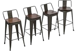 Yongchuang 24" Swivel Bar Stools Set of 4 Counter Height Stools with Backs Wood Seat Industrial Low Back Metal Barstools Bar Chairs Gunmetal