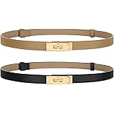 Horsopia 2 Pack Women Skinny Leather Belt for Dresses Jeans Solid Color Alloy Turn Lock