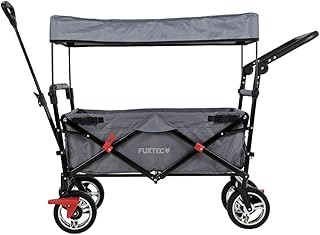Fuxtec Faltbarer Bollerwagen FX-CT700 grau klappbar mit Dach, Vorder- und Hinterrad-Bremse, Vollgummi-Reifen, Schubbügel, für Kinder geeignet - Das Original !