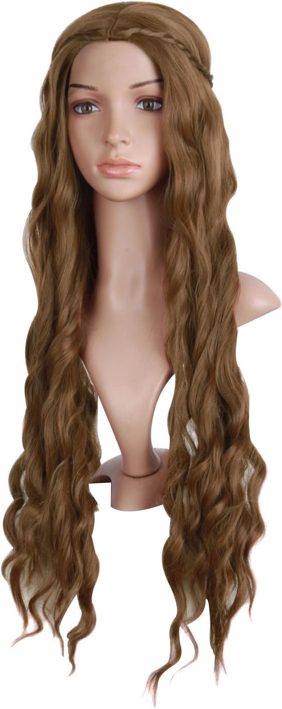 MapofBeauty 30"/75cm Dignified and Elegant Side Bangs Women Long Wavy Curly Cosplay Braided Queen Wigs (Flax Brown) - Image 4