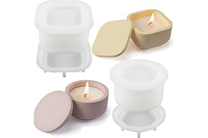GEOGEODIY 2 PCS Candle Jar Molds Silicone Concrete Mold with Lids Epoxy Resin Casting Molds for DIY Trinket Storage Container Candle Holder, Candy Jewelry Container, Craft Present Planter Making Tools