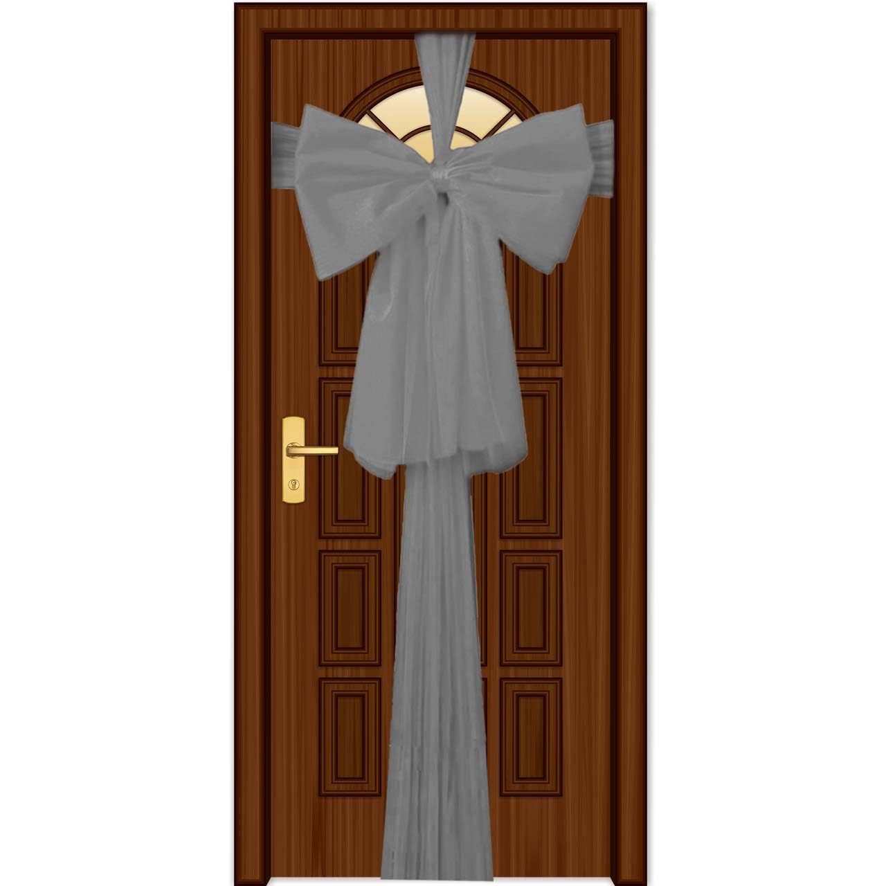 SHATCHI Christmas Door Bow – Silver 9m Giant Bow Door Cover - Front Door Decorations for Xmas Wedding, Baby Shower Outside Home Decor