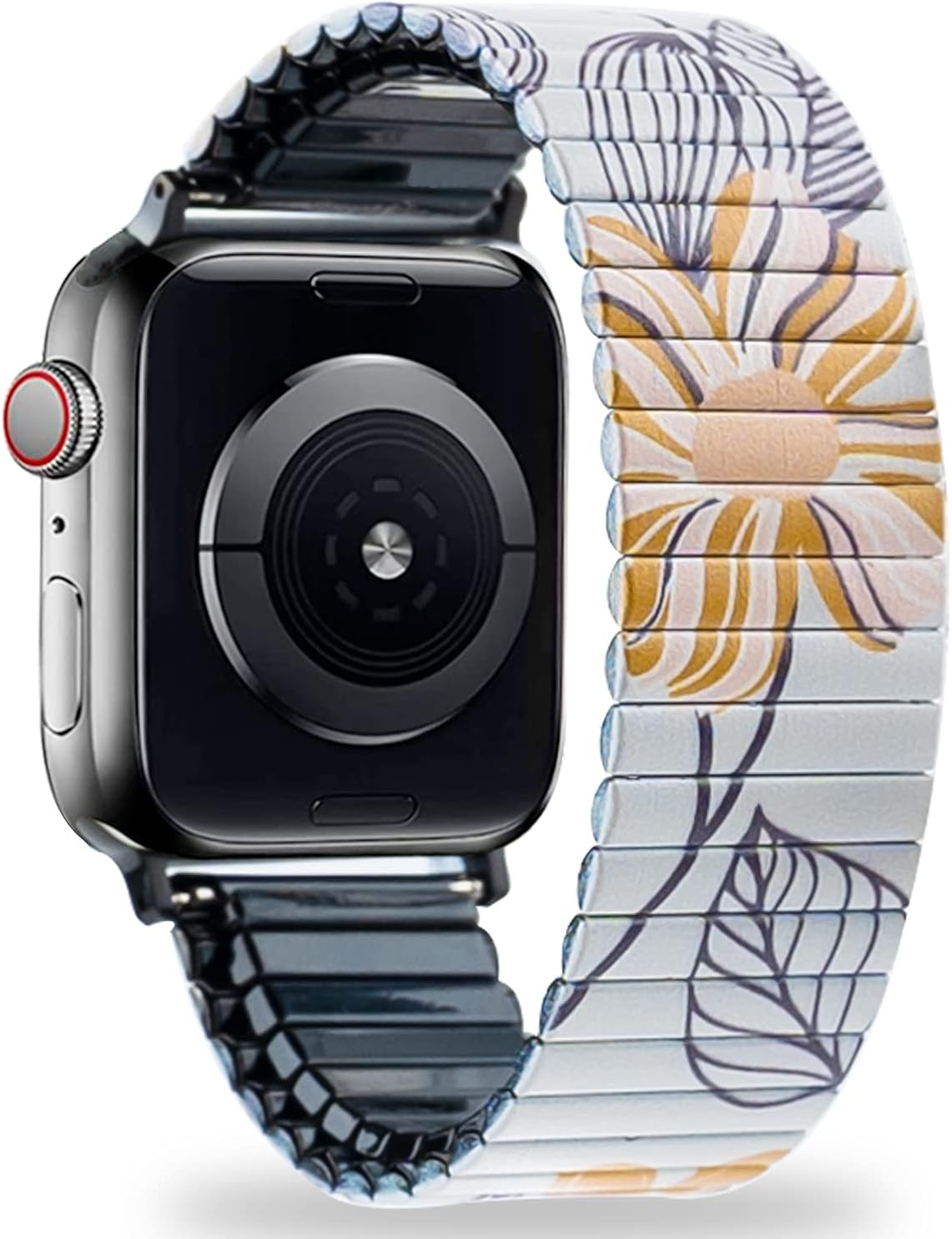 LEPASIVE Stretchy Band Stainless Steel Compatible with Apple Watch Series 38MM / 40MM, Metal Expansion Elastic Watchband with Cute Floral Print Replacement for Apple iWatch SE/6/5/4/3/2/1