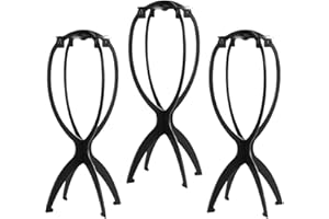 Dreamlover Short Wig Stands for Multiple Wigs, Foldable Wig Head Stands for Travel, Black Hat Stands for Display, 3 Pack