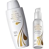VITAMINS hair cosmetics Keratin Thin Hair Leave-In Conditioner & Hair Serum Kit - Hydrating No Rinse Nourishing Cream & Heat Protectant, Anti Frizz Gloss Boost - Pro Salon Care for Dry Damaged Hair