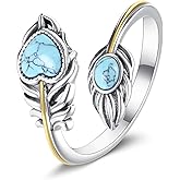 MONGAS Feather Ring 925 Sterling Silver Turquoise Ring Western Jewelry Christmas Gifts for Women