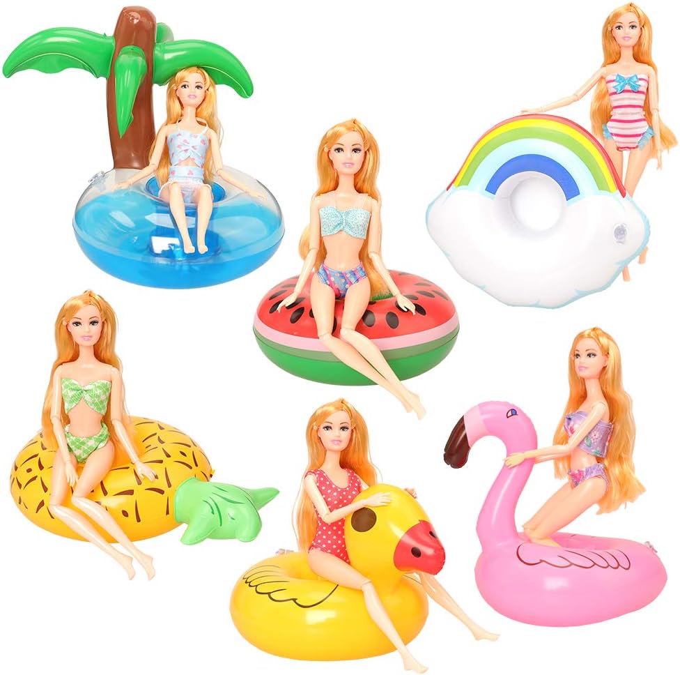 BM Pool Floaties for Girl Dolls, Fun Swimming Pool Party Ring Inflatable Drink Holder for11.5 inch Dolls Pool Toys