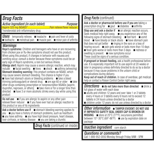 HealthA2Z® Aspirin 325mg | Uncoated Tablets |Original Strength | Pain Reliver | Fever Reducer | Compare to Bayer® Active Ingredients… (300 Counts)