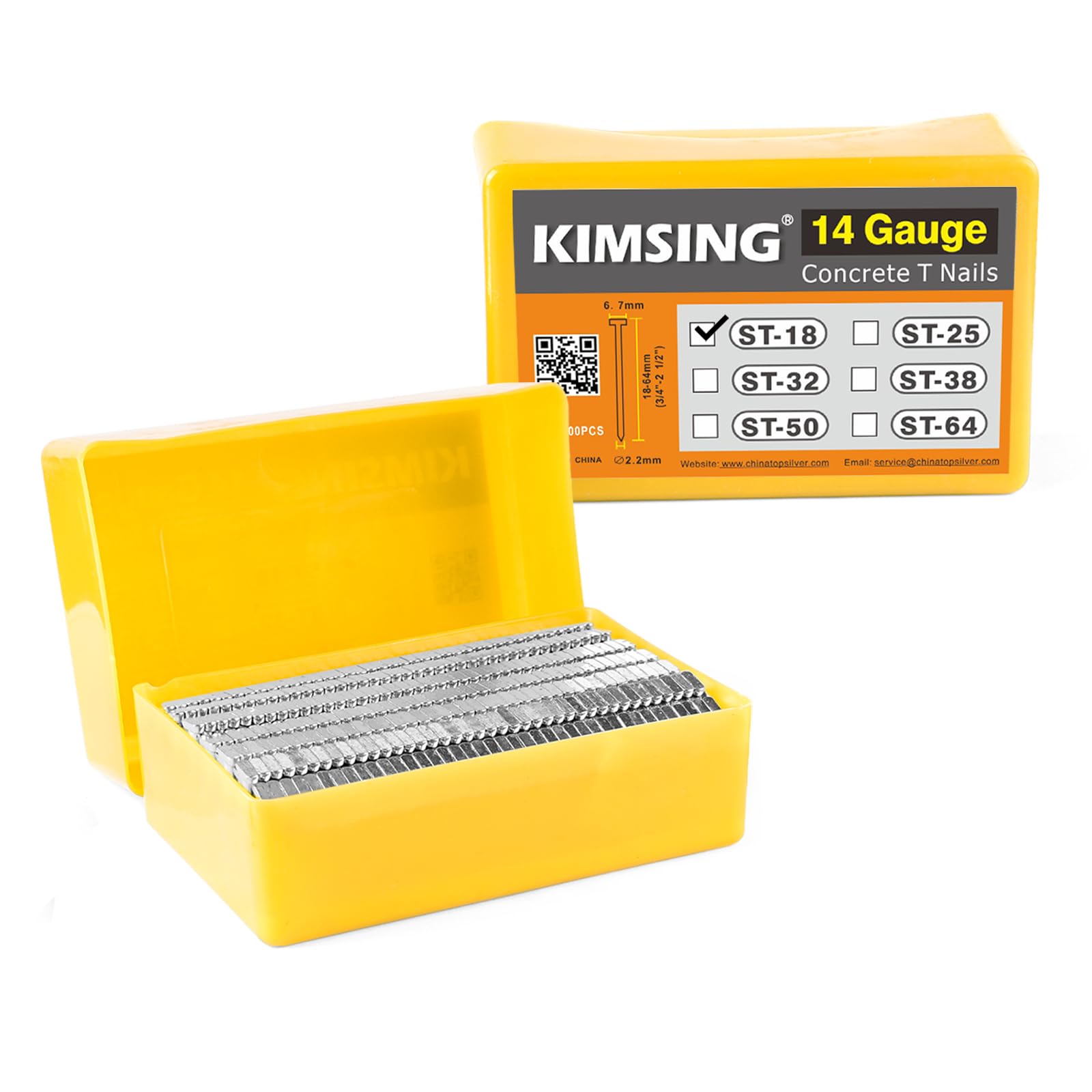 KIMSING 14 Gauge 18mm Hardened Galvanized Finish Nails, 800 PCS/Box, Concrete T-Nails, for Heavy Duty Concrete, Woodworking Nailing, Masonry