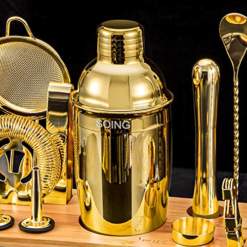 Soing Barkeeper-Set, Goldfarben, perfektes Cocktail-Shaker-Set zum Mixen von Getränken, Edelstahl-Barwerkzeuge mit… – Bild 3