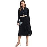 AbleTree Business Casual Shirt Dress for Women Long Sleeves Pleated Midi Dresses with Belt